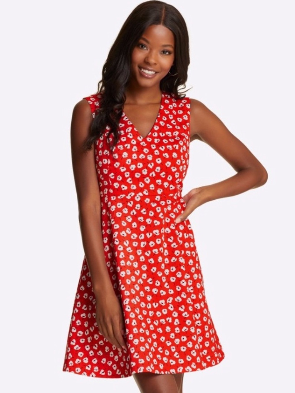 Draper James Red Floral V-Neck Sleeveless Dress
